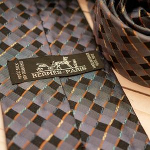 HERMES Tie Gray/Purple/Orange